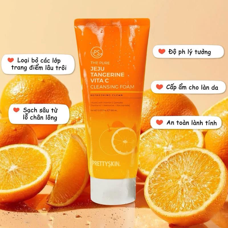 Sữa rửa mặt Pretty Skin Jeju Tangerine Vita C Cleansing Foam