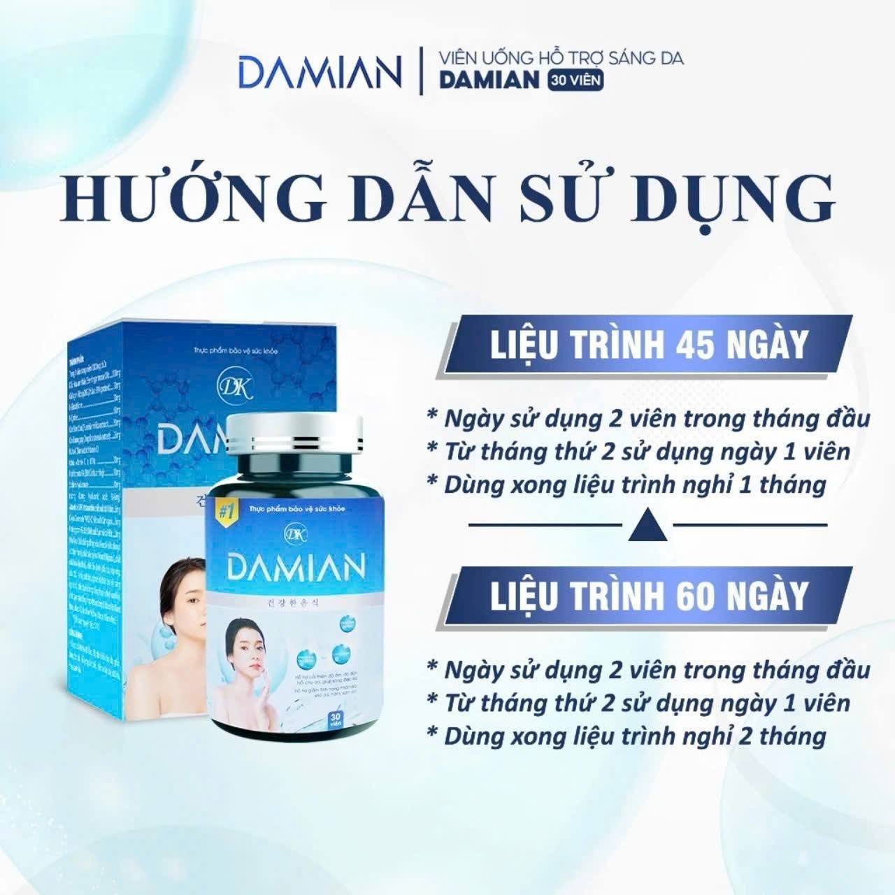 Viên uống trắng da Damian là thực phẩm hỗ trợ làm đẹp