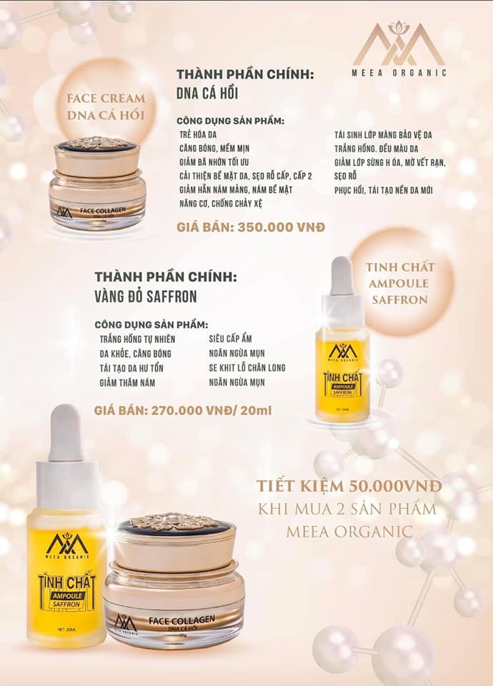 Combo kem face cá hồi kết hợp Tinh chất Ampoule Saffron Meea organic