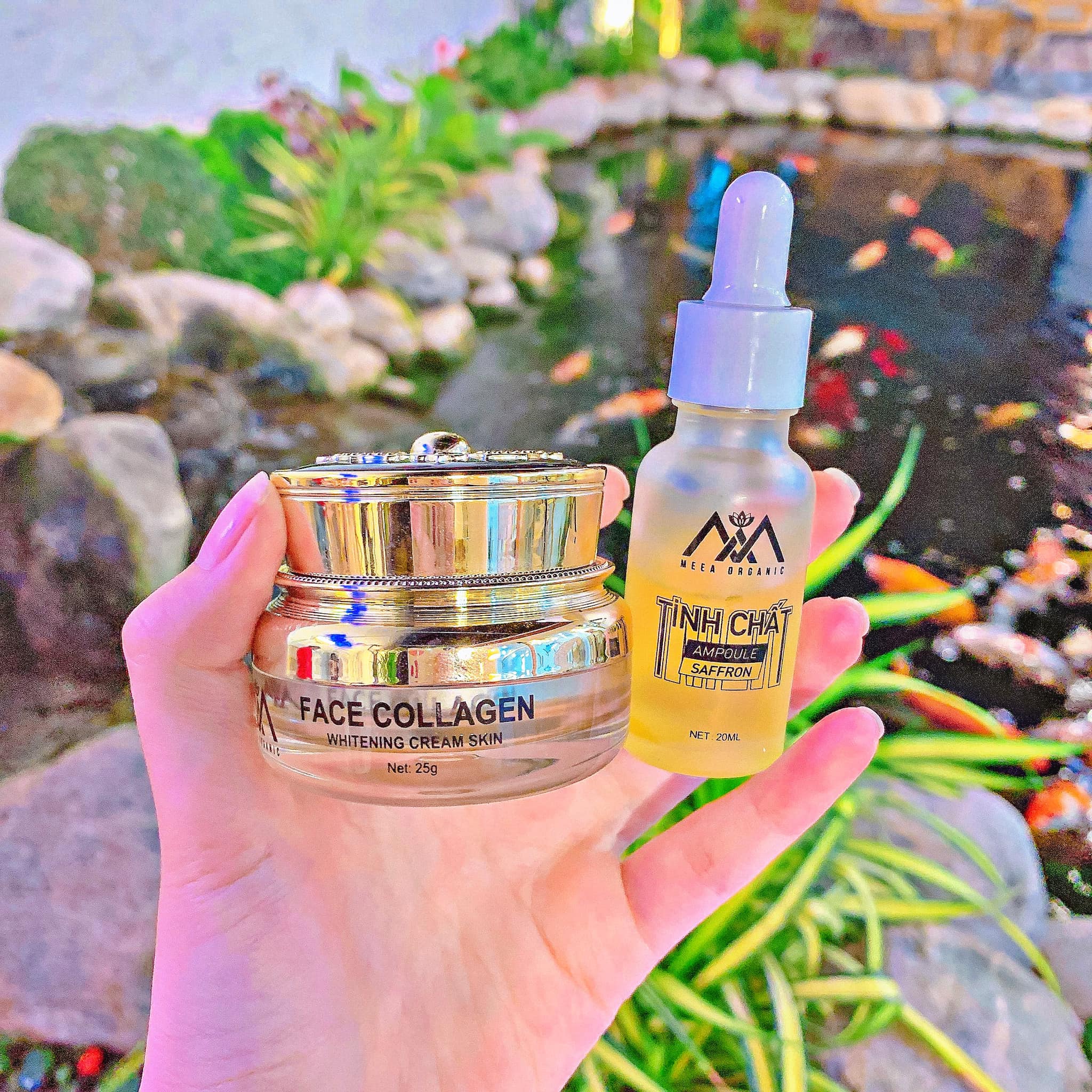 Combo kem face cá hồi kết hợp Tinh chất Ampoule Saffron Meea organic