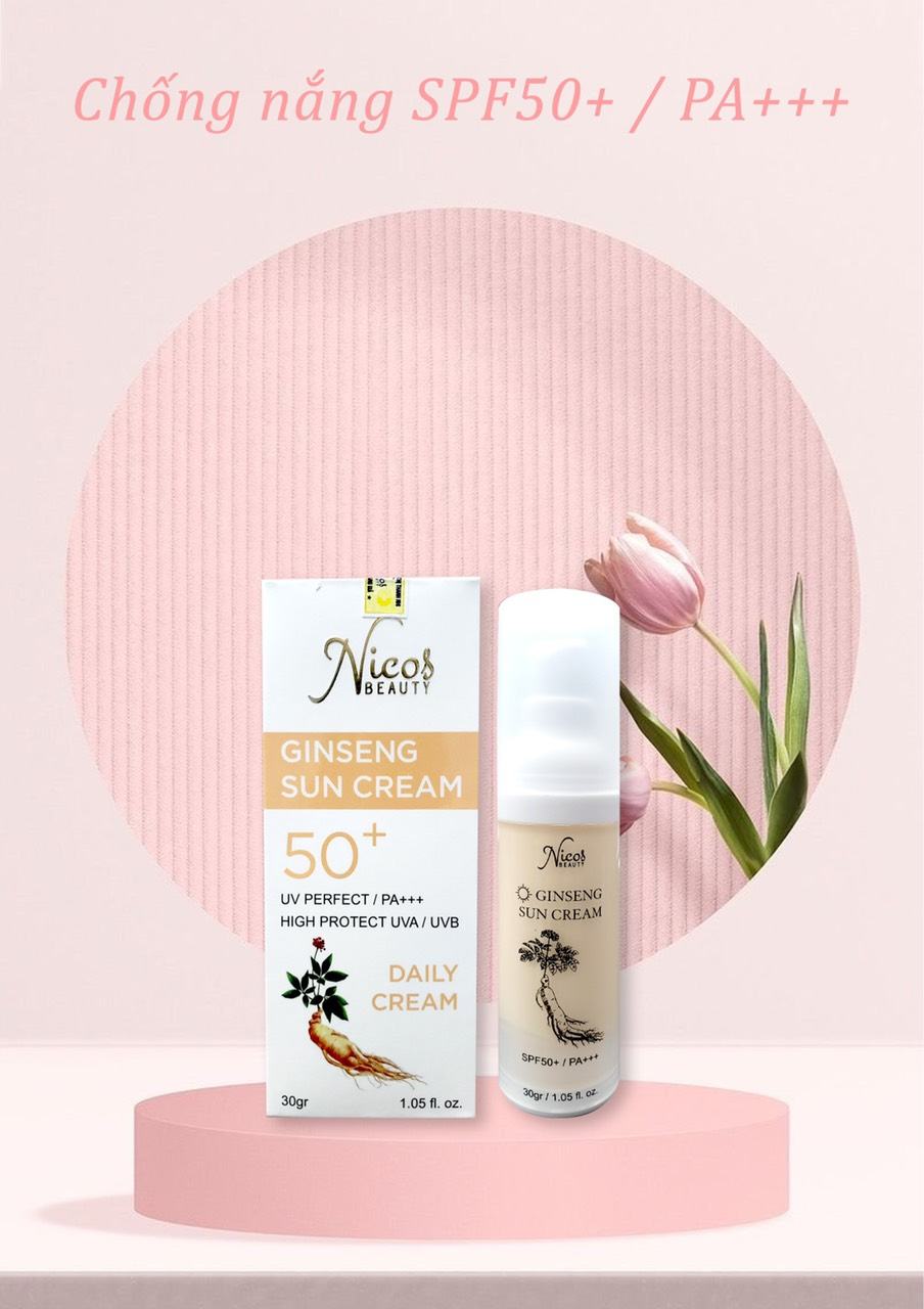 Sáng sớm vỗ nhẹ kem chống nắng rễ sâm NICOS lên da là hết bài