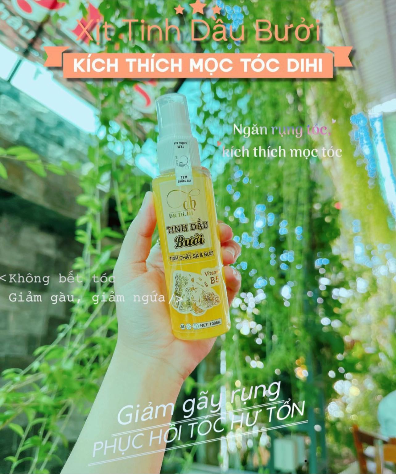 Xịt dưỡng tóc tinh dầu bưởi Dr Di.Hi Phên Bản Mới có thêm thành phần Vitamin B5
