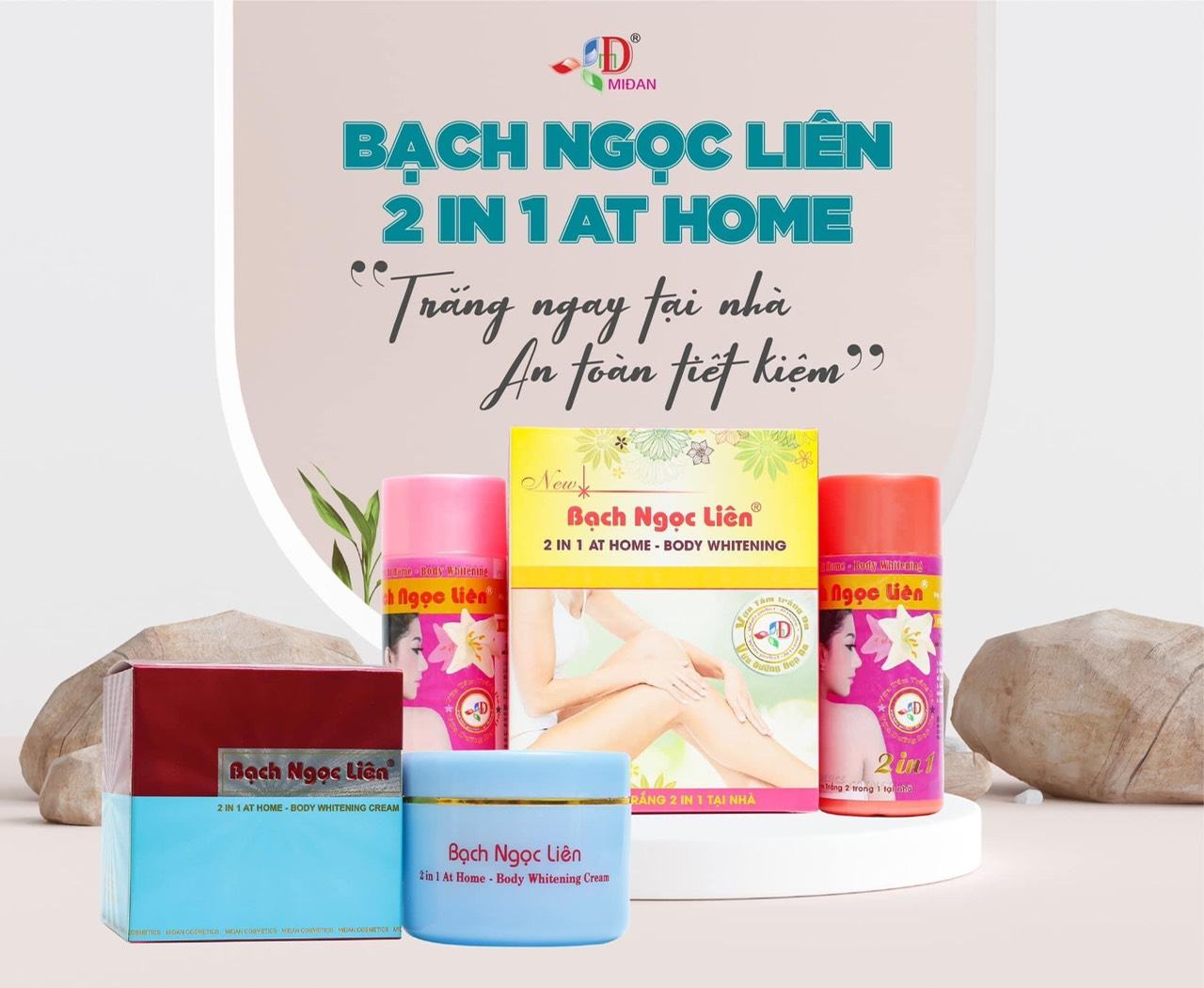 Ai da chai lì sử dụng nhiều kem Body mà không bật tone lên được thì xài combo Tắm trắng Bạch Ngọc Liên 2in1 At Home Body Whitening