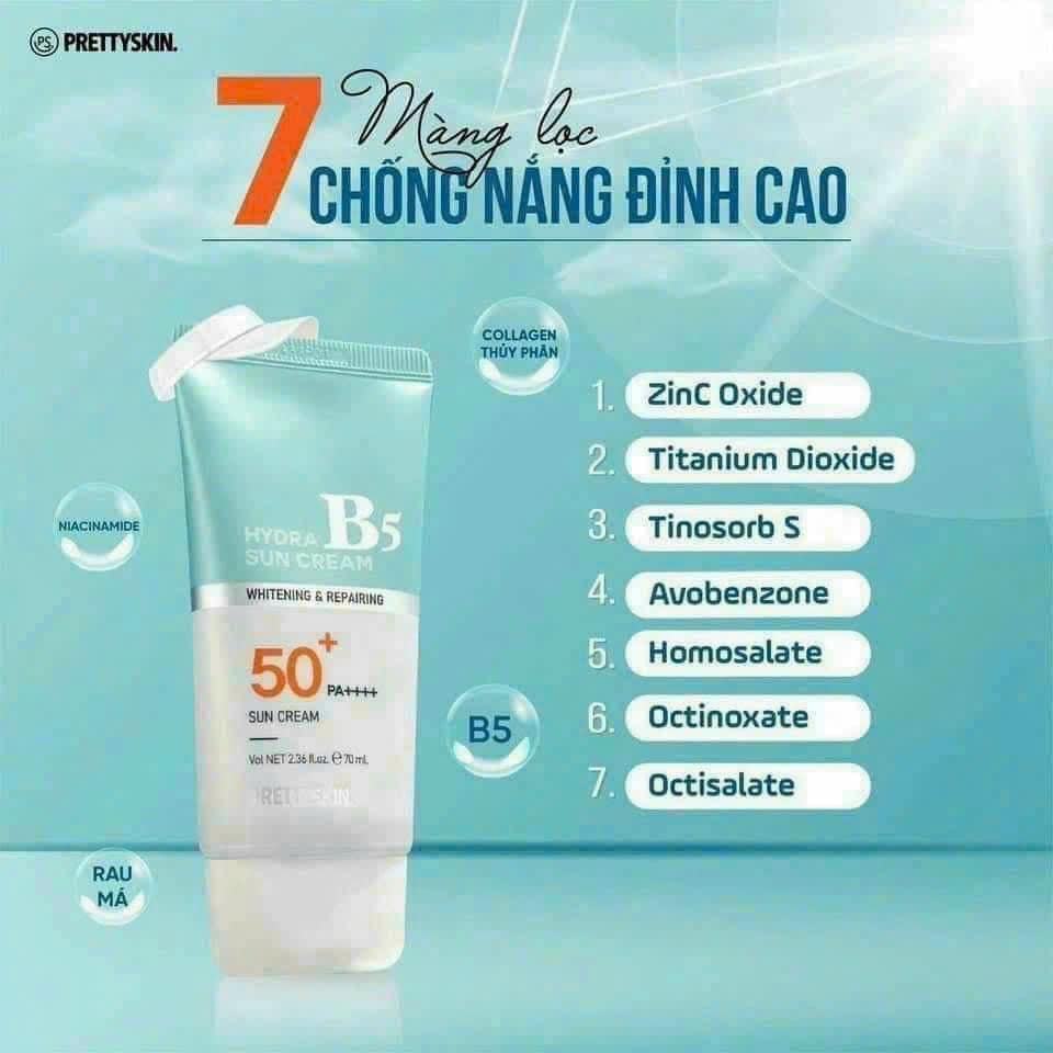 Kem Chống Nắng B5 PrettySkin dành riêng cho da nhạy cảm không gây dị ứng  không chứa hương liệu