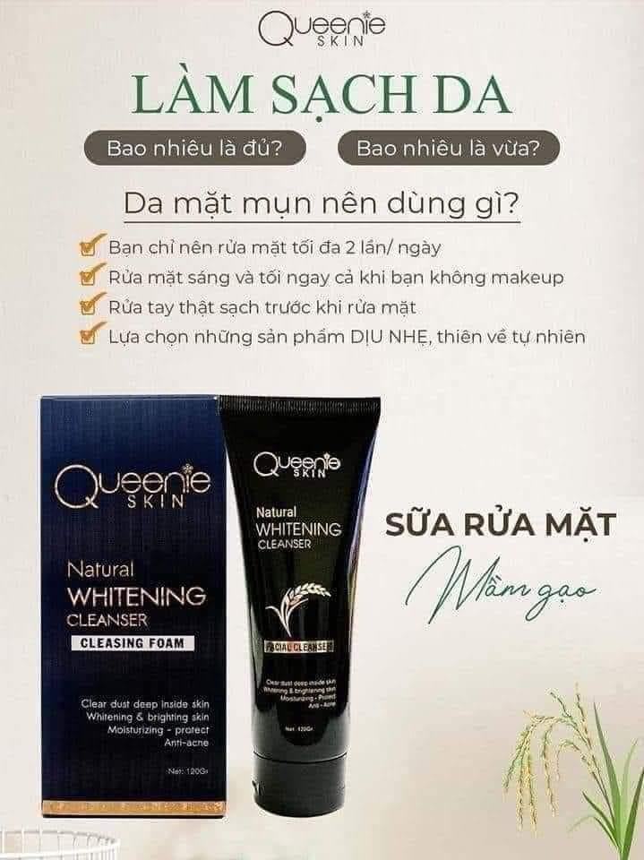 Sữa Rửa Mặt Mầm Gạo Queenie Skin Natural Whitening Cleanser nền tảng cho làn da không tuổi