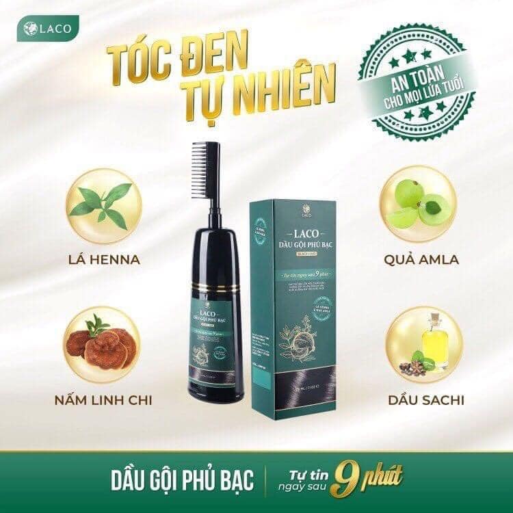 Dầu Gội Phủ Bạc Laco Làm tóc đen tự nhiên bóng đẹp và khỏe tóc