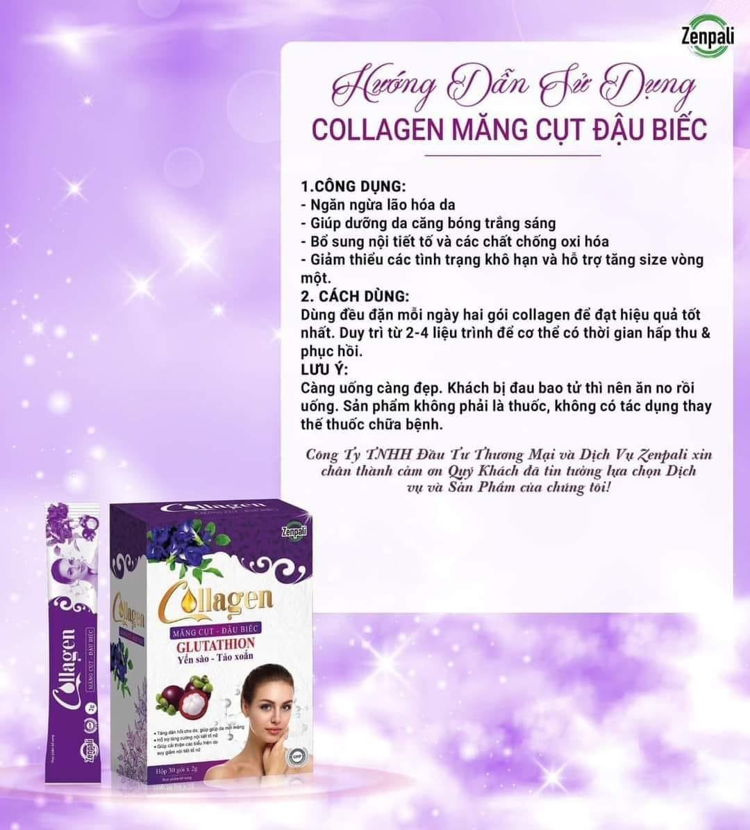 Collagen Măng Cụt Đậu Biếc Zenpali Cốm Uống Đẹp Da 30 gói