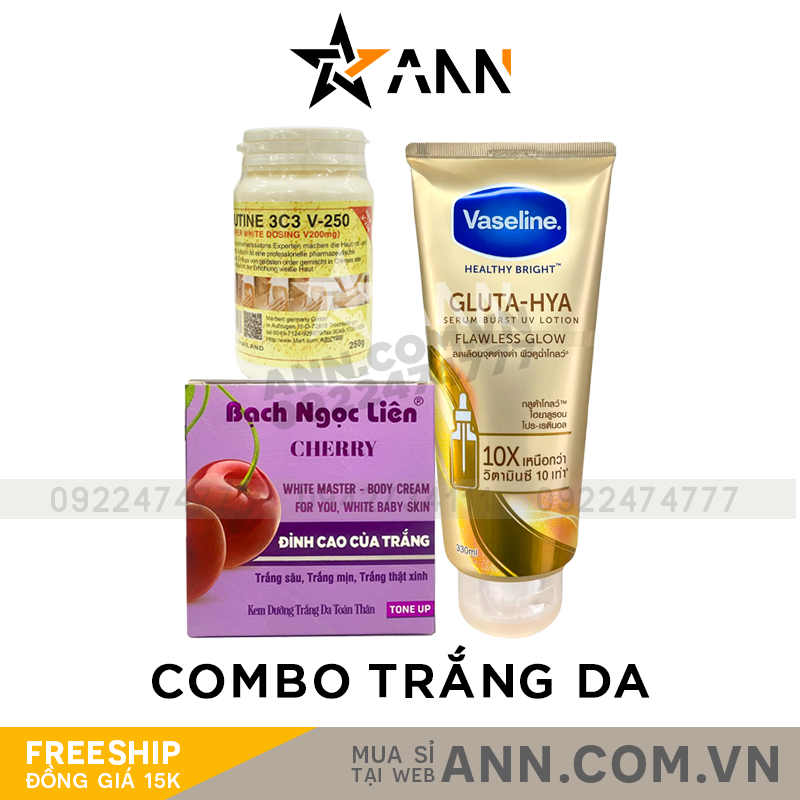 Combo bao gồm 1 Body bạch ngọc liên cherry + 1 vaseline vàng + 1 kích trắng V250