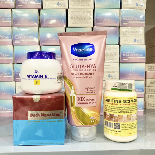 Combo Trắng Da Bạch Ngọc Liên Xanh + Vitamin E Thái + Kích Trắng V250 + Vaseline Hồng Gluta hya 10x