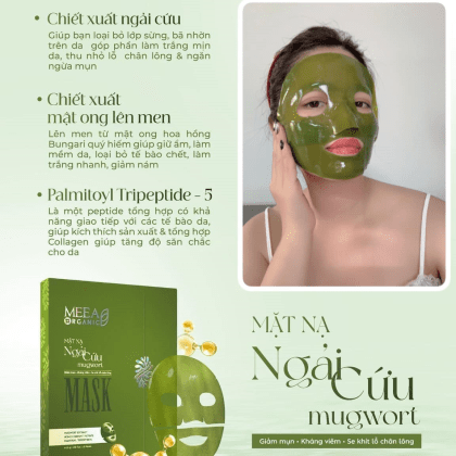 Mặt Nạ Thạch Collagen Meea Organic Màu Xanh Ngãi Cứu Mugwort Mask Hộp 5 Miếng