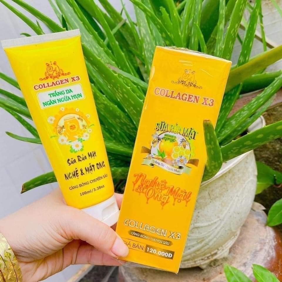 Sữa rửa mặt Collagen X3 Nghệ Và Mật Ong Làm Sạch Lớp Tẩy Trang Và Toner Hiệu Quả