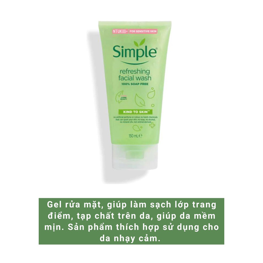 15461-1526204393-10e7b815bf842d308c1b67a7bb8441a4-5.jpg Sữa Rửa Mặt Simple Kind To Skin Refreshing Facial Wash Ge 150ml - 5011451103863