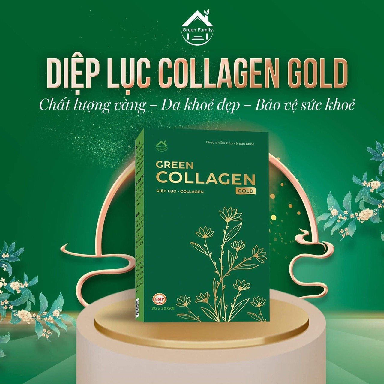 Diệp Lục Collagen Gold Hộp Lớn 30 Gói Green Family 9 Diệp Lục Collagen Gold Hộp Lớn 30 Gói Green Family