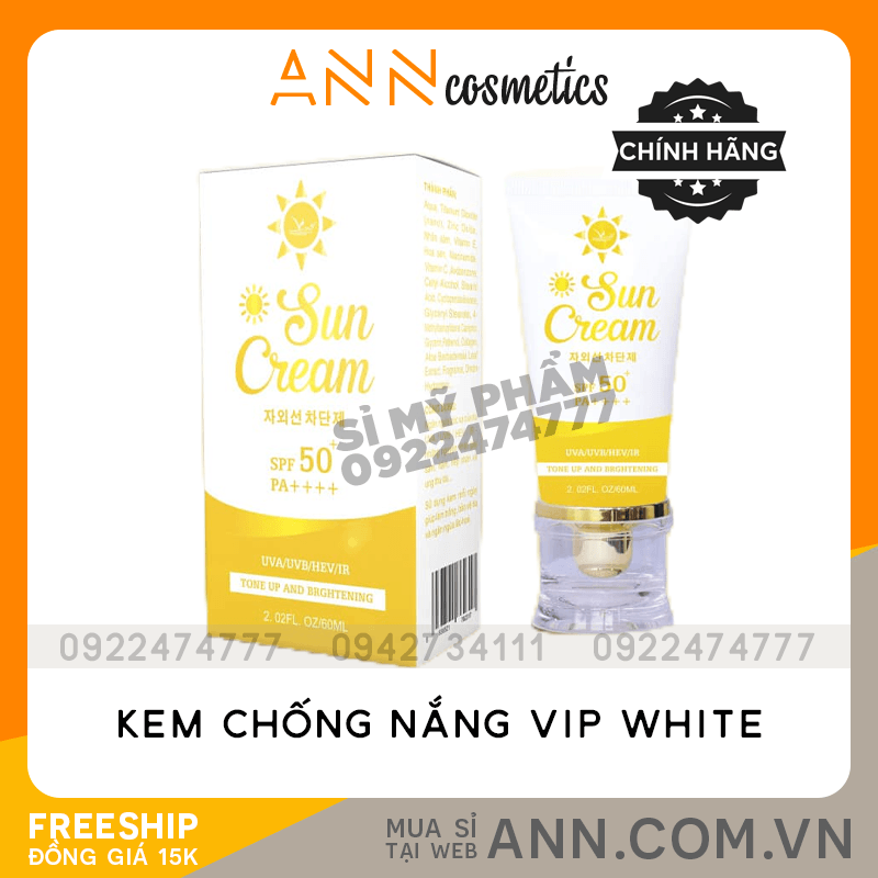 Kem chống nắng Vip White Tặng nước Tẩy Trang hoa hồng chính hãng - 8938521762317