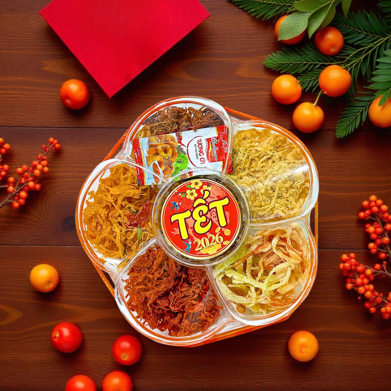 Hộp Quà Tết Set Khô Lục Vị 500g - Hộp Bông Mai 4 Hộp Quà Tết Set Khô Lục Vị 500g - Hộp Bông Mai