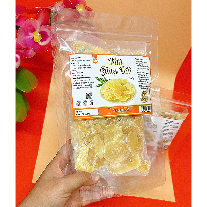 Sỉ mứt Gừng Lát Túi Zip 300g 6 Sỉ mứt Gừng Lát Túi Zip 300g