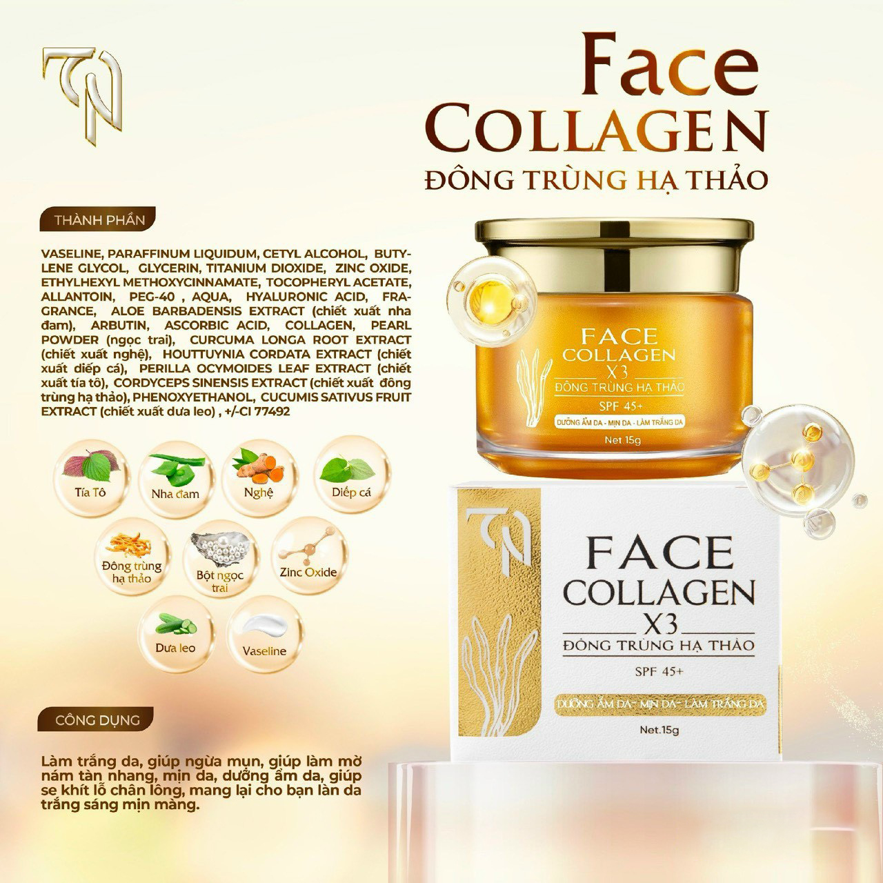 Kem Face Collagen X3 TN Đông Trùng Hạ Thảo Mỹ Phẩm Đông Anh 15g 13 Kem Face Collagen X3 TN Đông Trùng Hạ Thảo Mỹ Phẩm Đông Anh 15g