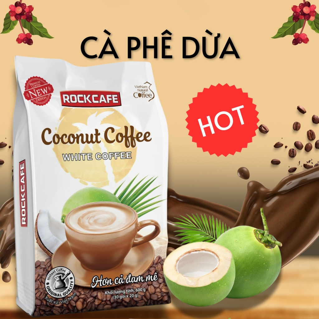 Cà Phê Dừa Coconut Coffee RockCafe Túi 30 Gói 6 Cà Phê Dừa Coconut Coffee RockCafe Túi 30 Gói