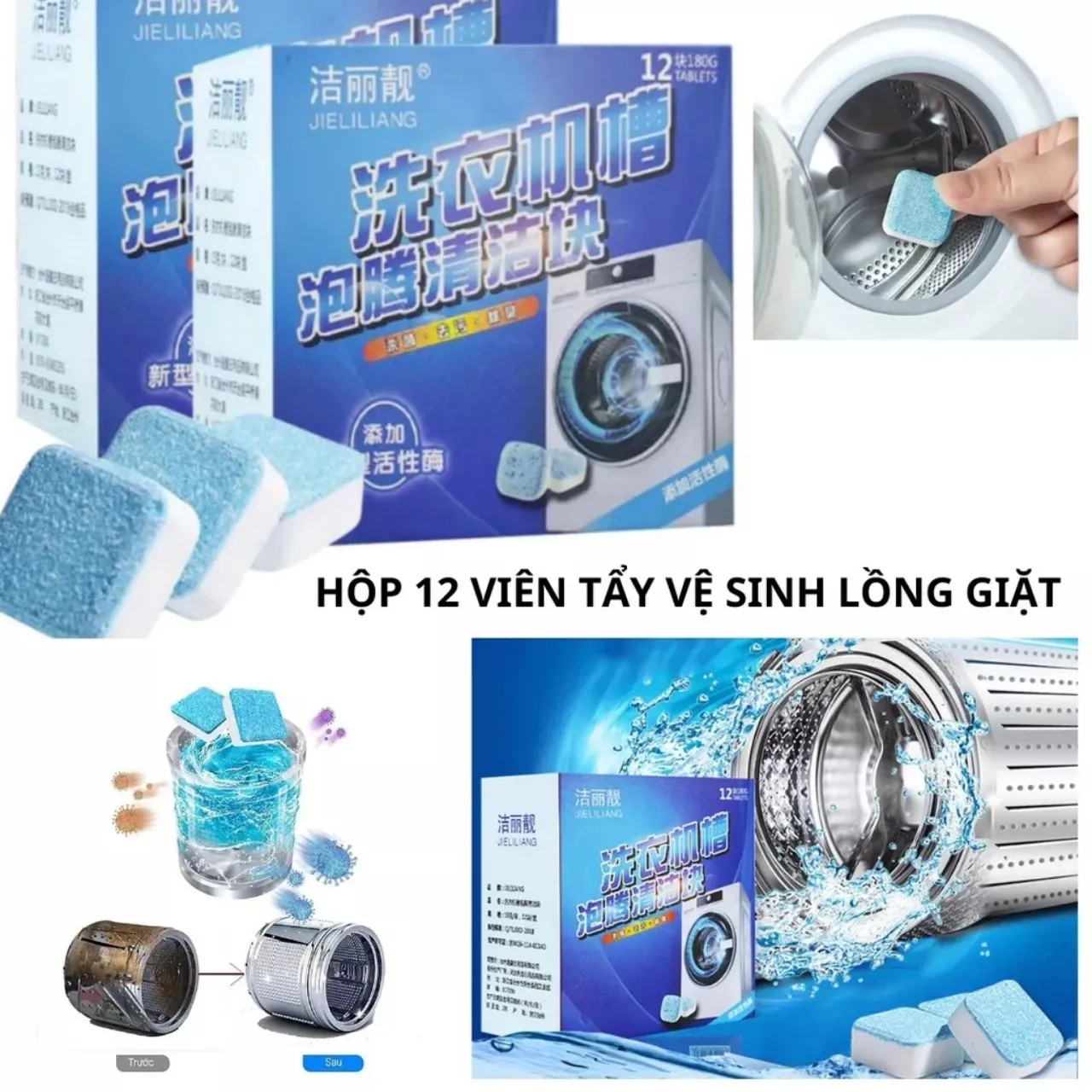 Combo 3 Hộp 12 Viên Tẩy Lồng Máy Giặt - Viên Vệ Sinh Lồng Giặt Tẩy Sạch Cặn Bẩn Vi Khuẩn Gây Mùi 9x8x5cm 7 Combo 3 Hộp 12 Viên Tẩy Lồng Máy Giặt - Viên Vệ Sinh Lồng Giặt Tẩy Sạch Cặn Bẩn Vi Khuẩn Gây Mùi 9x8x5cm