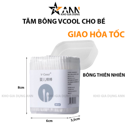 Hộp 200 Tăm Bông Ngoáy Tai - Tăm Bông Vcool 2 Đầu Tròn Và Dẹt Cho Bé 8x6x3.5cm - TBVC01