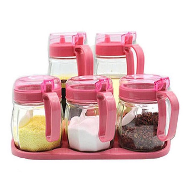 Bộ 5 Hủ Thủy Tinh Đựng Gia Vị Tiện Dụng 33x22x9cm 6 Bộ 5 Hủ Thủy Tinh Đựng Gia Vị Tiện Dụng 33x22x9cm