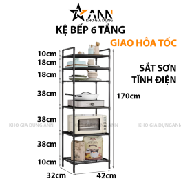 Kệ Nhà Bếp 6 Tầng Bằng Sắt Sơn Tĩnh Điện 170x42x35cm - KNB6T01