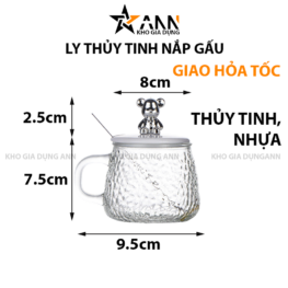 Ly Thủy Tinh Nắp Gấu Cốc Thủy Tinh Pha Lê Có Nắp Kèm Thìa 10x9.5x8cm - LTTNG01