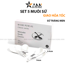 Set 5 Muôi Sứ Nhật Họa Tiết Basic Đen Trắng 14cmx4,4cm - S5MSN01