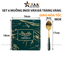 Bộ 6 Muỗng Inox 304 Vân Đá Tráng Vàng Kèm Hộp 16x18cm - MIN03401