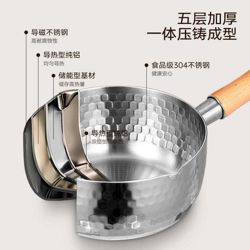 Chảo Sâu Lòng Inox Cán Gỗ 18x16cm 6 Chảo Sâu Lòng Inox Cán Gỗ 18x16cm