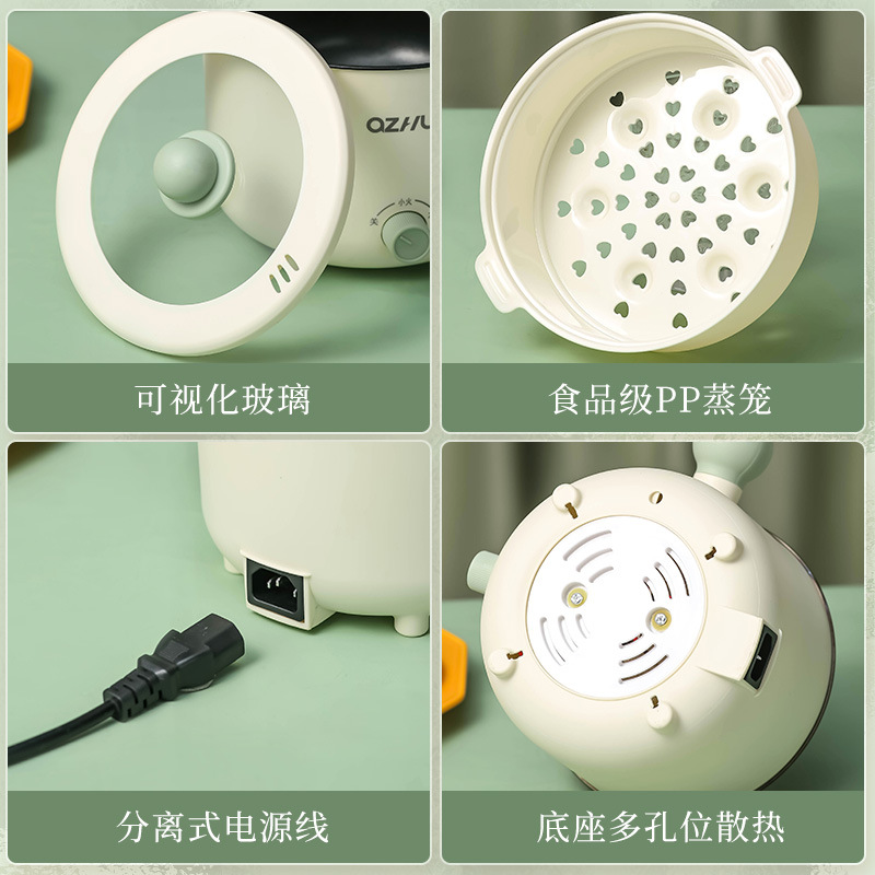 Nồi Lẩu Điện Mini 2 Tầng Đa Năng Kèm Giá Hấp Có Tay Cầm 1.8L 17.5x17.5x27cm 8 Nồi Lẩu Điện Mini 2 Tầng Đa Năng Kèm Giá Hấp Có Tay Cầm 1.8L 17.5x17.5x27cm