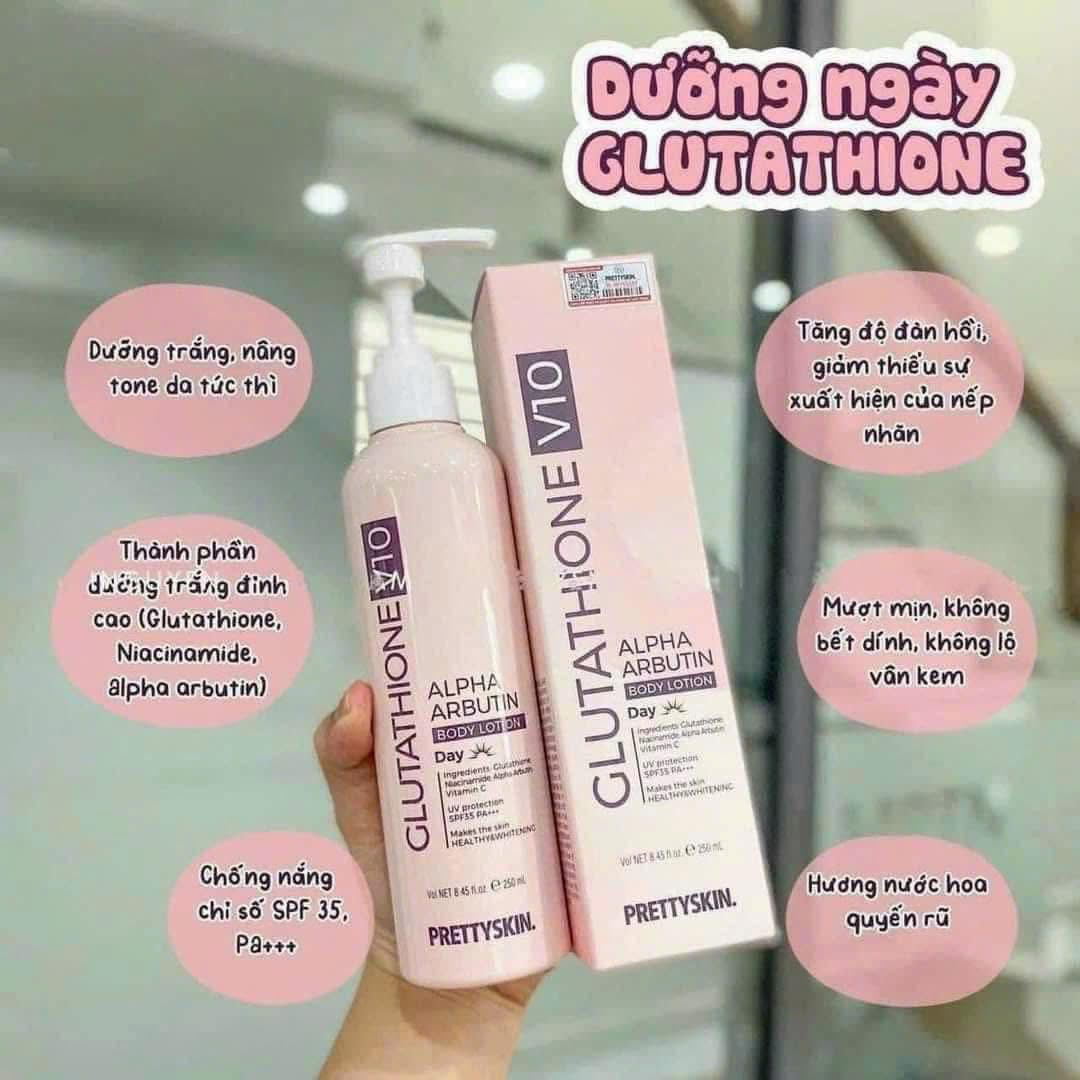 25284_552933192-2839575882905894-1478136458565758686-n_20251110223911.png Kem Body Prettyskin Màu Hồng Ban Ngày Glutathione V10 Alpha Arbutin Body Lotion 250ml - 8809733216373