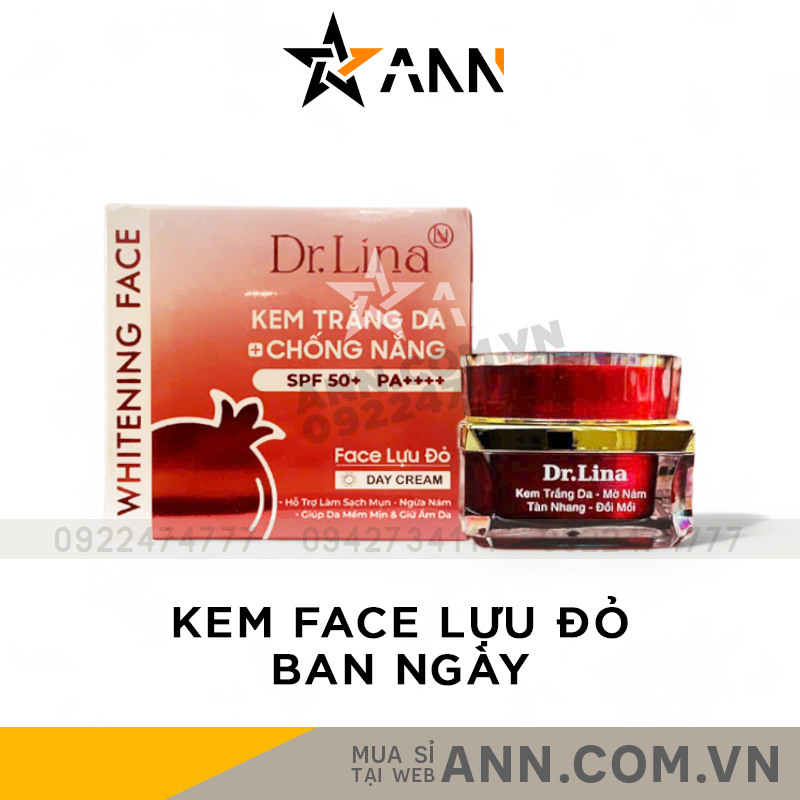 25354_bia_20241003112137-1.png Kem Face Lựu Đỏ Dr.Lina Whitening Face Dưỡng Trắng Da Chống Nắng SPF50+ PA++++ Ban Ngày 25g - KFLDBN