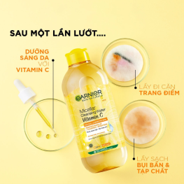 Nước Tẩy Trang Garnier Nắp Vàng Micellar Cleansing Water Vitamin C Dành Cho Da Sạm Xỉn Màu 400ml