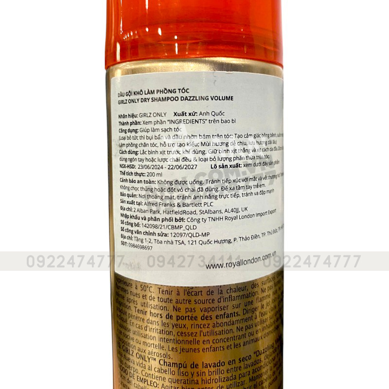 Dầu Gội Khô Girlz Only Màu Cam 200ml - Dầu Gội Khô Làm Phồng Tóc 12 Dầu Gội Khô Girlz Only Màu Cam 200ml - Dầu Gội Khô Làm Phồng Tóc