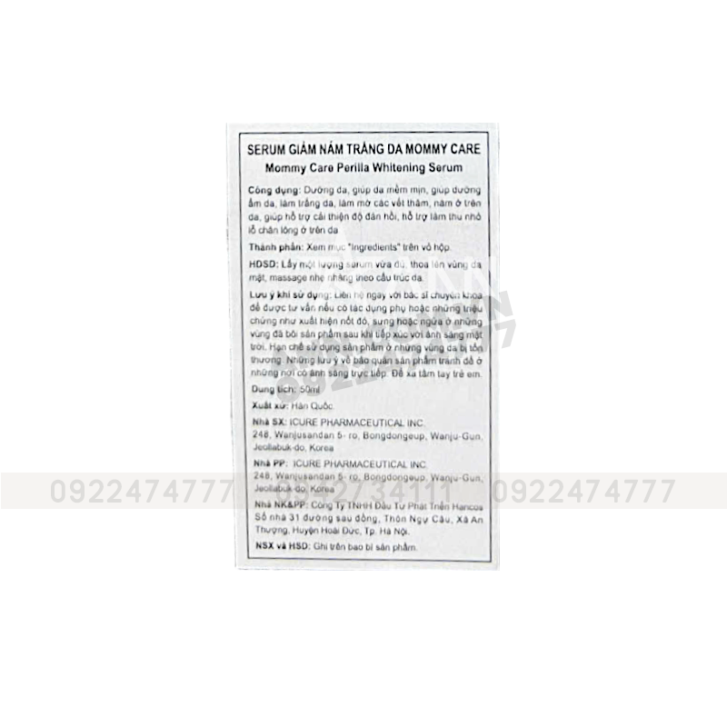 25668_khung-tem_20241107180417-2.png Serum Mommy Care Perilla Whitening Hàn Quốc Hỗ Trợ Giảm Nám 50ml - 8809684568712