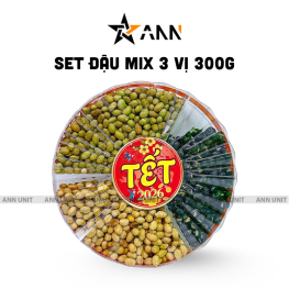 Set Hộp Mix Đậu 3 Vị (Đậu Đen, Đậu Xanh, Đậu Nành) Sun Khía 3 Ngăn 300G Hộp Tết - DTVHSK300
