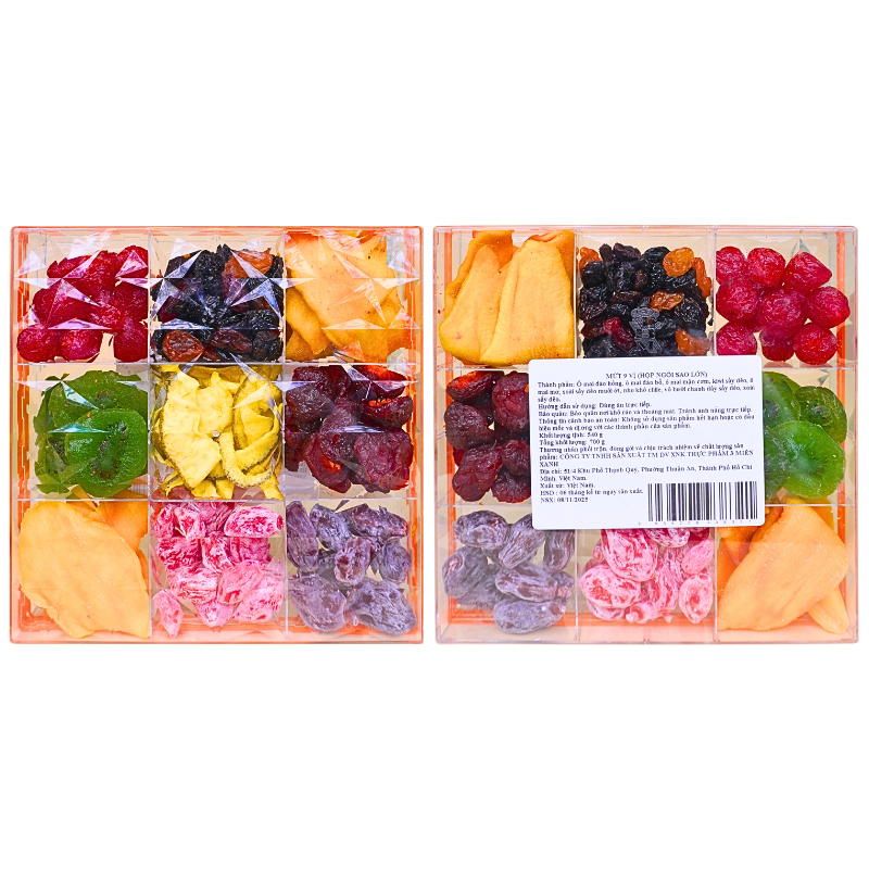 Đánh giá set Hộp Mix Mứt 9 Vị (Đào Hồng, Đào Vàng, Đào Bổ, Kiwi, Mận Cơm, Xí Muội Voi, Nho Vàng, Nho Chile, Vỏ Bưởi Chanh Dây) Ngôi Sao Lớn 700G Hộp Tết 2026 14 Đánh giá set Hộp Mix Mứt 9 Vị (Đào Hồng, Đào Vàng, Đào Bổ, Kiwi, Mận Cơm, Xí Muội Voi, Nho Vàng, Nho Chile, Vỏ Bưởi Chanh Dây) Ngôi Sao Lớn 700G Hộp Tết 2026