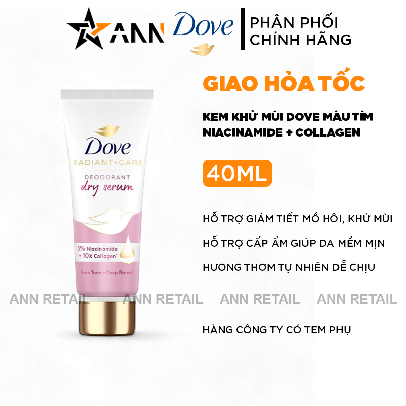 25823_1_20241126102637-1.png Serum Khử Mùi Dưỡng Trắng Dove 3% Niacinamide + 10x Collagen Tuýp Màu Tím 40ml - 4800888210401