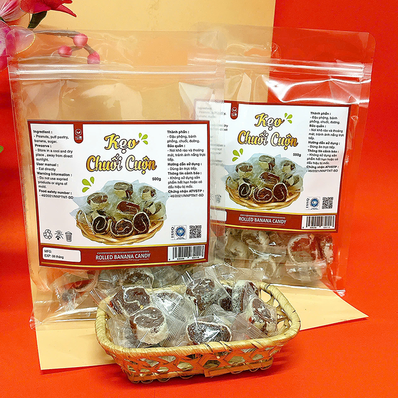 Kẹo Chuối Cuộn Túi Zip 500g 6 Kẹo Chuối Cuộn Túi Zip 500g