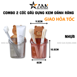 Combo 2 Cốc Dán Tường Hình Gấu - Cốc Đựng Kem Đánh Răng Dao Cạo Râu Cắm Bút 10.5x8x9.5cm - CDBCDR2