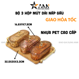 Bộ 3 Hộp Mứt Dài Nắp Gấu - Khay Đựng Mứt Tết Bánh Kẹo Chia Ngăn - Hũ Đựng Hoa Quả Bằng Nhựa 32,5x20x3,3cm & 16,8x9x7,5cm - KDDMNG3