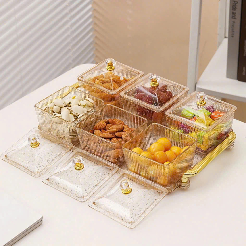 Bộ 6 Hộp Mứt - Khay Đựng Mứt Tết - Hũ Đựng Bánh Kẹo Hoa Quả Bằng Nhựa Kim Tuyến 4 Bộ 6 Hộp Mứt - Khay Đựng Mứt Tết - Hũ Đựng Bánh Kẹo Hoa Quả Bằng Nhựa Kim Tuyến