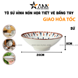 Tô Sứ Hình Nón Họa Tiết Vẽ Bằng Tay Cao Cấp 20x20x8cm - TSHN01