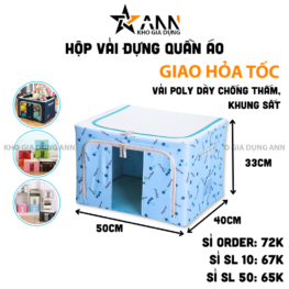 Hộp Vải Chống Thấm Khung Sắt Đựng Quần Áo - Khung Đựng Đồ Cao Cấp 50x40x33cm - HVDD01