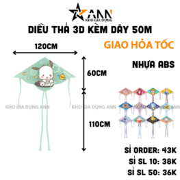 Diều Thả 3D Nhiều Mẫu Tặng Kèm Dây 50m - Diều Cho Trẻ Em 120x170cm - DT01