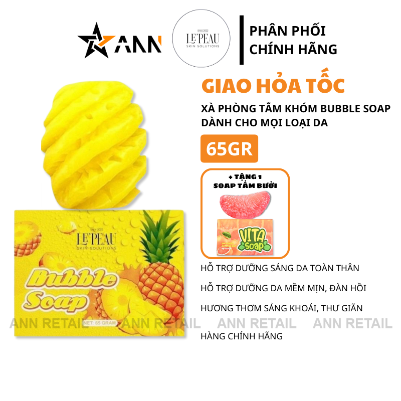 26106_20_20250319180236-1.png Xà Bông Tắm Trắng Body Khóm Bubble Soap 65g & Bưởi Vita Soap 85g Le Peau - Combo 2 (1 Khóm + Tặng 1 Bưởi) - XBTTB