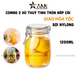 Combo 2 Hũ Thủy Tinh Tròn Nắp Cài Đựng Thực Phẩm - Lọ Thủy Tinh Đựng Đồ Khô 1200ml - 2HTT01