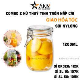 Combo 2 Hũ Thủy Tinh Tròn Nắp Cài Đựng Thực Phẩm - Lọ Thủy Tinh Đựng Đồ Khô 1200ml - 2HTT01