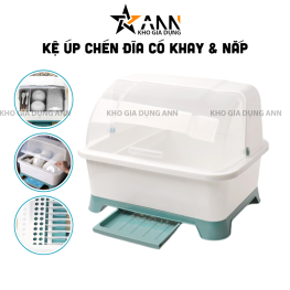 Kệ Úp Chén Đĩa Có Khay Hứng Nước & Nắp Đậy Ngăn Bụi - Rổ Úp Bát Nhựa Cao Cấp - RUC02